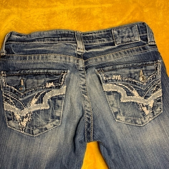 BIG STAR Sweet Bootcut Jeans Women's 26S Blue Low Rise Embroidered Cotton Blend - Picture 6 of 8